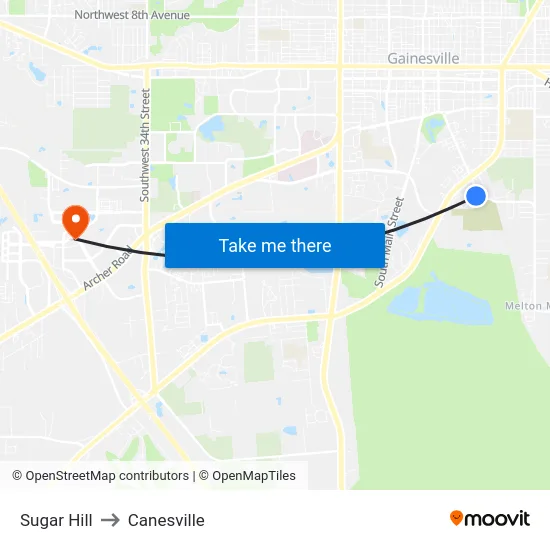 Sugar Hill to Canesville map