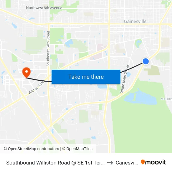 Southbound Williston Road @ SE 1st Terrace to Canesville map