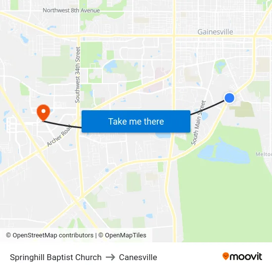 Springhill Baptist Church to Canesville map