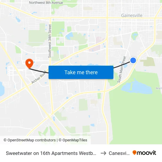 Sweetwater on 16th Apartments Westbound to Canesville map