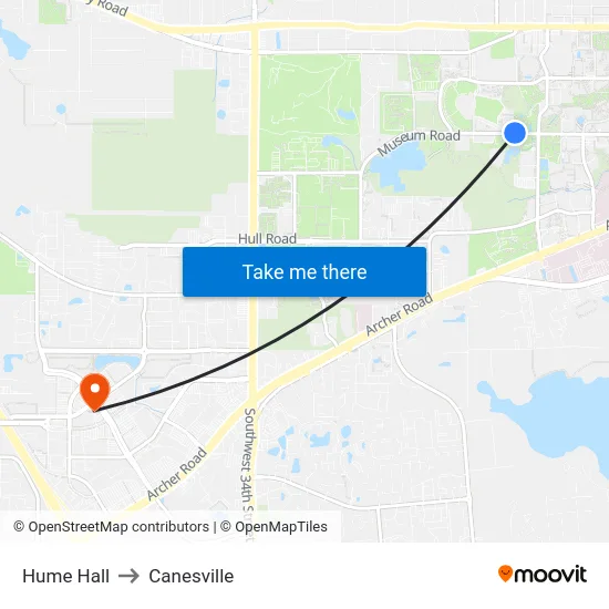 Hume Hall to Canesville map