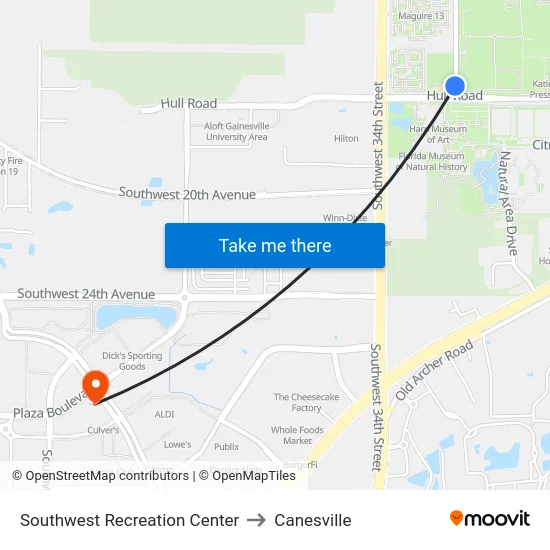 Southwest Recreation Center to Canesville map
