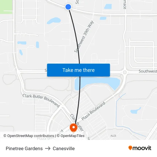 Pinetree Gardens to Canesville map
