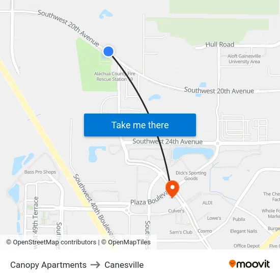 Canopy Apartments to Canesville map