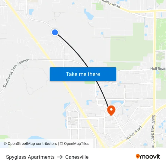 Spyglass Apartments to Canesville map