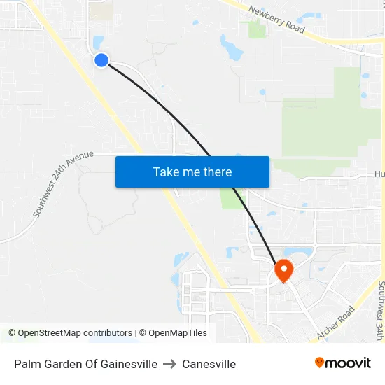 Palm Garden Of Gainesville to Canesville map