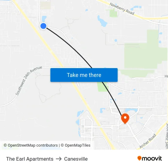 The Earl Apartments to Canesville map