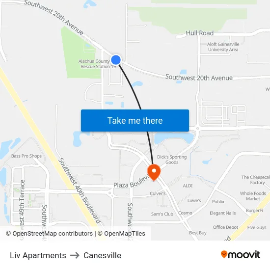 Liv Apartments to Canesville map