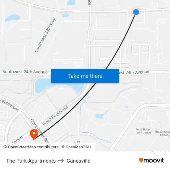 The Park Apartments to Canesville map