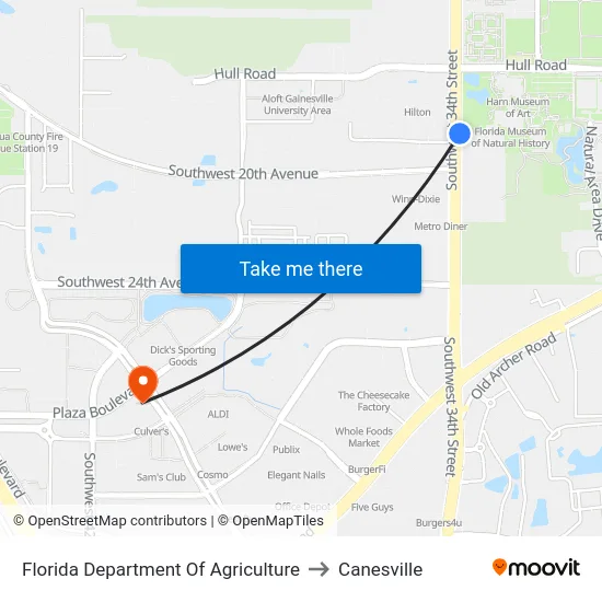 Florida Department Of Agriculture to Canesville map