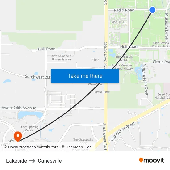 Lakeside to Canesville map
