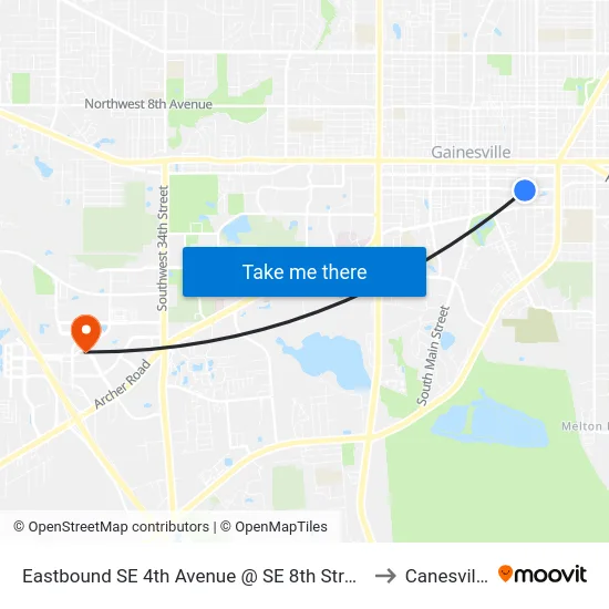 Eastbound SE 4th Avenue @ SE 8th Street to Canesville map