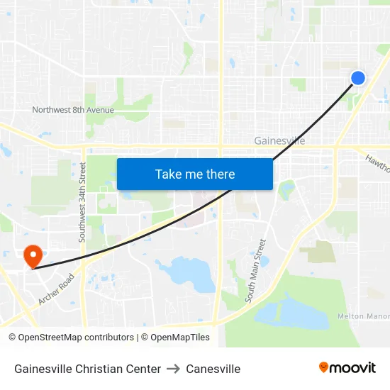 Gainesville Christian Center to Canesville map