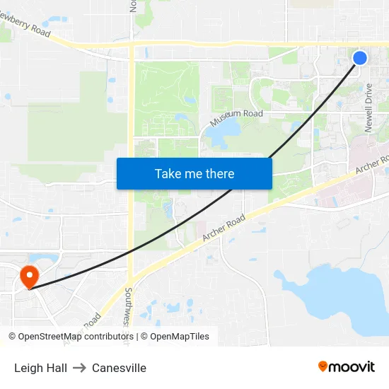 Leigh Hall to Canesville map