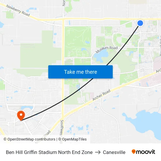 Ben Hill Griffin Stadium North End Zone to Canesville map