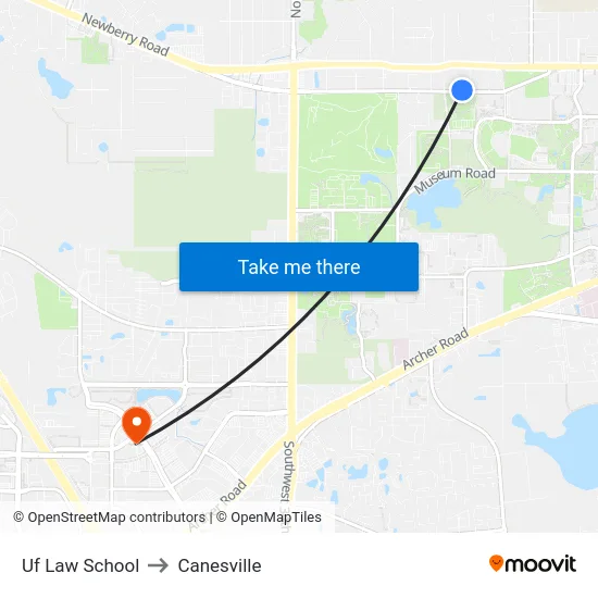 Uf Law School to Canesville map