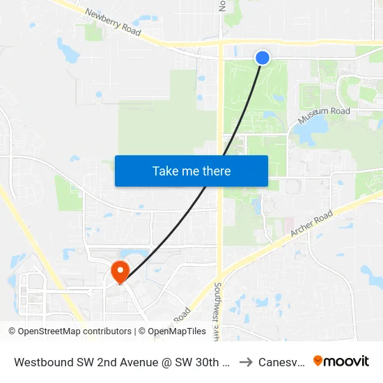 Westbound SW 2nd Avenue @ SW 30th Street to Canesville map