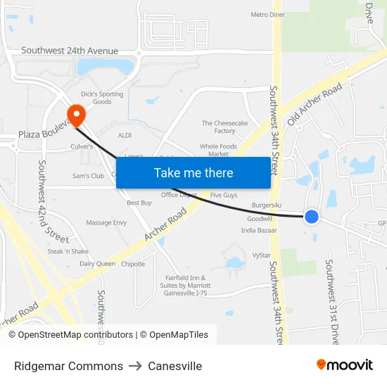 Ridgemar Commons to Canesville map