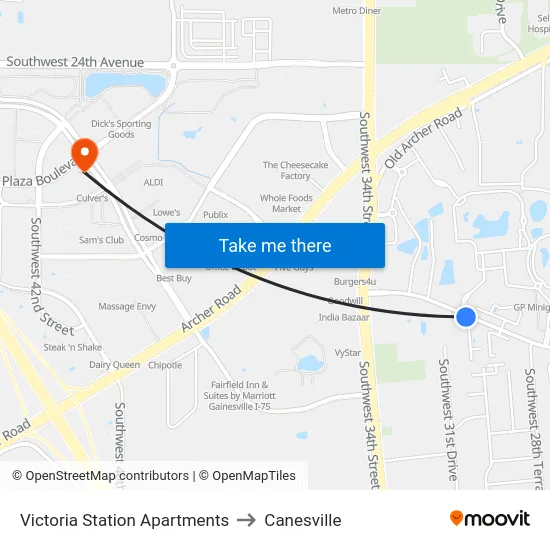 Victoria Station Apartments to Canesville map