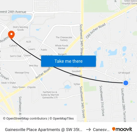 Gainesville Place Apartments @ SW 35th Place to Canesville map