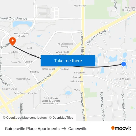 Gainesville Place Apartments to Canesville map