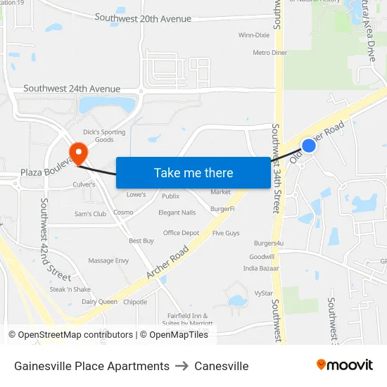 Gainesville Place Apartments to Canesville map