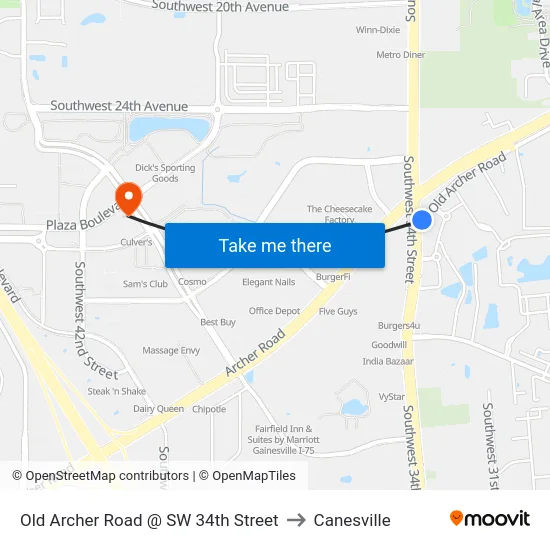 Old Archer Road @ SW 34th Street to Canesville map