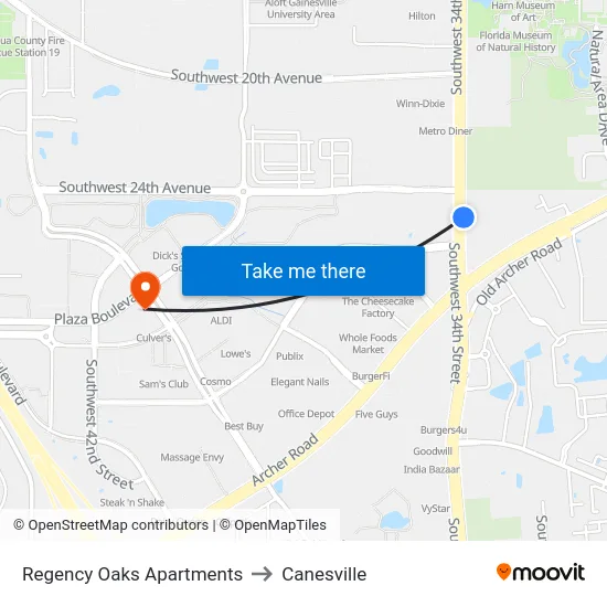 Regency Oaks Apartments to Canesville map