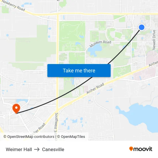Weimer Hall to Canesville map