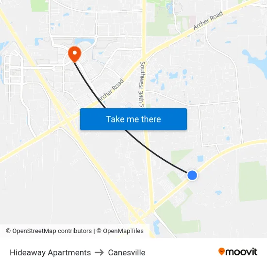 Hideaway Apartments to Canesville map