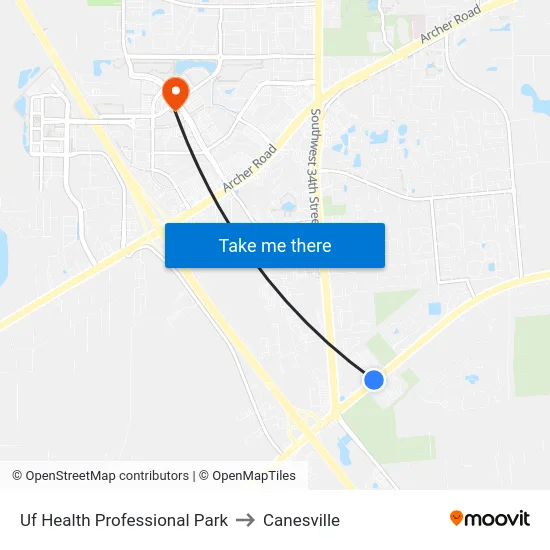 Uf Health Professional Park to Canesville map
