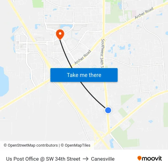 Us Post Office @ SW 34th Street to Canesville map