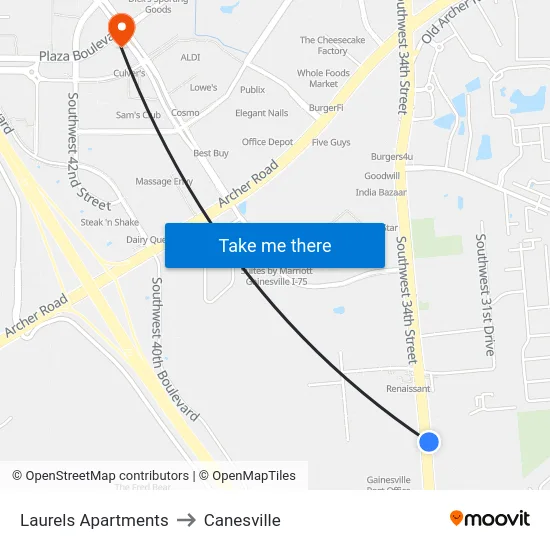 Laurels Apartments to Canesville map