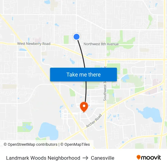Landmark Woods Neighborhood to Canesville map