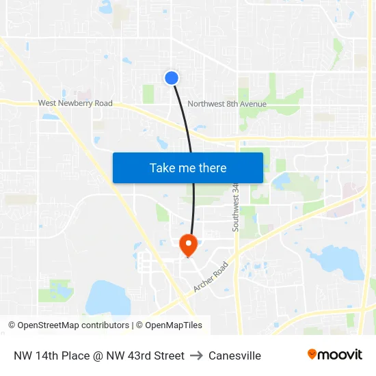 NW 14th Place @ NW 43rd Street to Canesville map