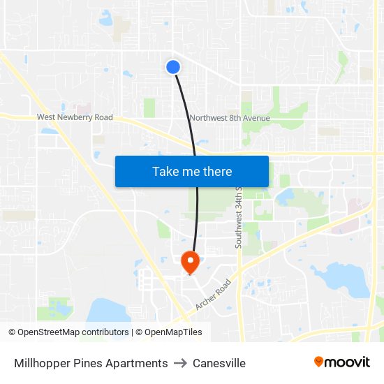 Millhopper Pines Apartments to Canesville map