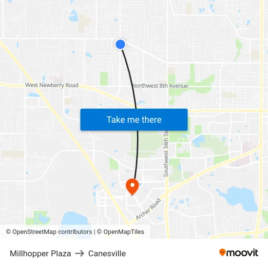 Millhopper Plaza to Canesville map