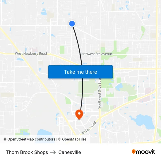Thorn Brook Shops to Canesville map