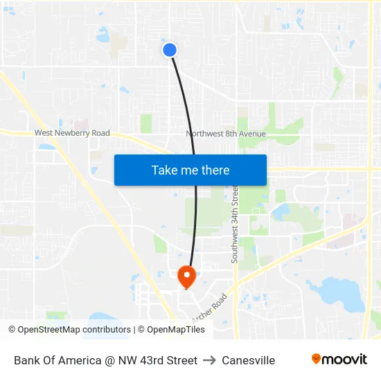 Bank Of America @ NW 43rd Street to Canesville map