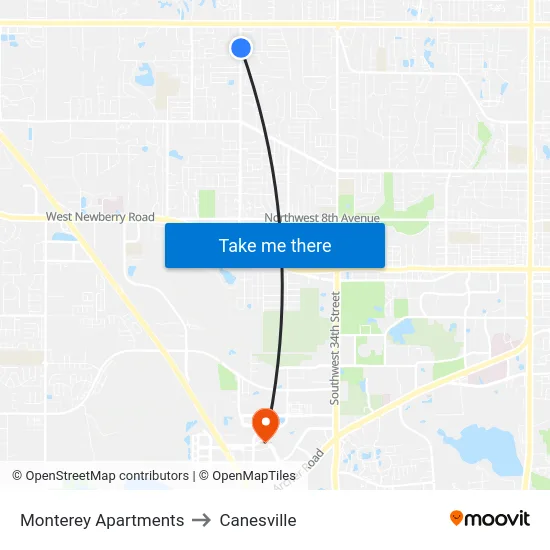 Monterey Apartments to Canesville map