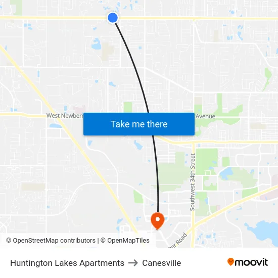Huntington Lakes Apartments to Canesville map