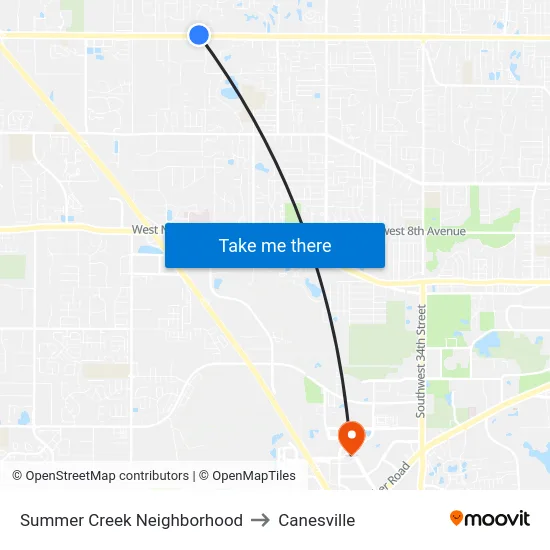 Summer Creek Neighborhood to Canesville map