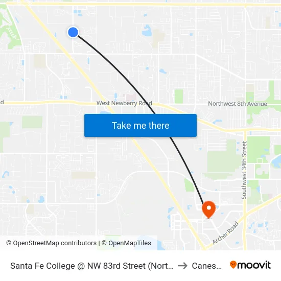 Santa Fe College @ NW 83rd Street (Northbound) to Canesville map
