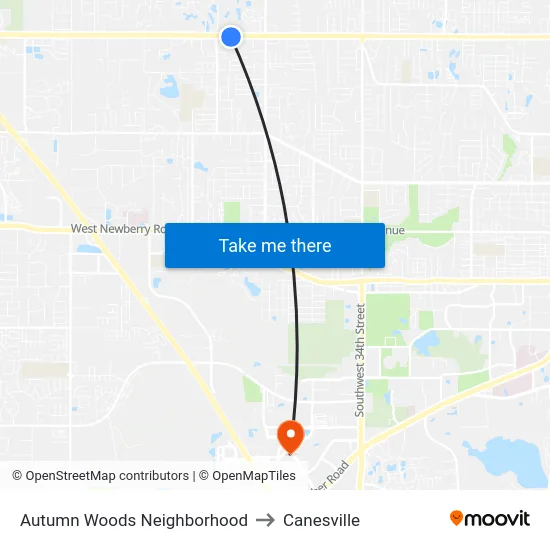 Autumn Woods Neighborhood to Canesville map
