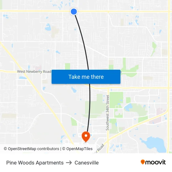 Pine Woods Apartments to Canesville map