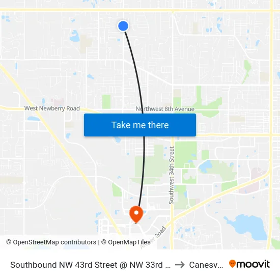 Southbound NW 43rd Street @ NW 33rd Court to Canesville map