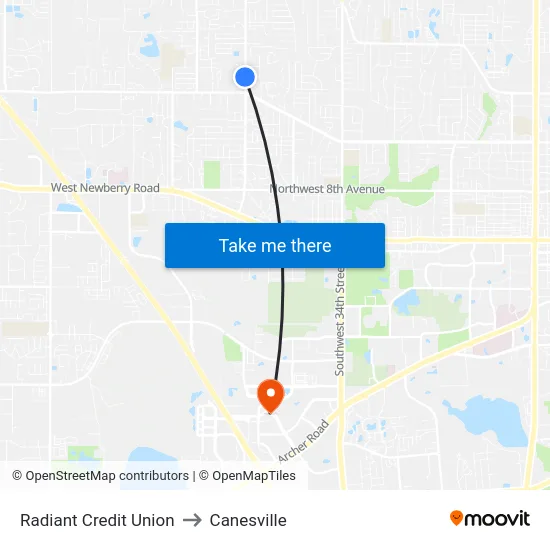 Radiant Credit Union to Canesville map