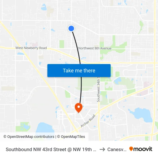 Southbound NW 43rd Street @ NW 19th Avenue to Canesville map