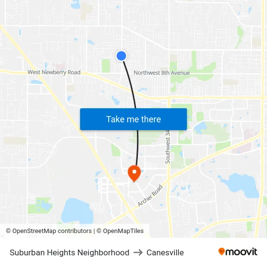 Suburban Heights Neighborhood to Canesville map