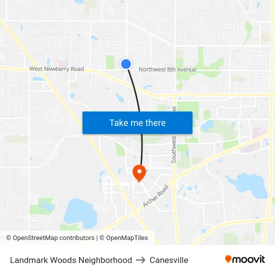 Landmark Woods Neighborhood to Canesville map